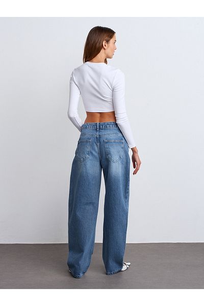 Dilvin Model 71766 - Pantaloni din denim cu croiala balon albastru