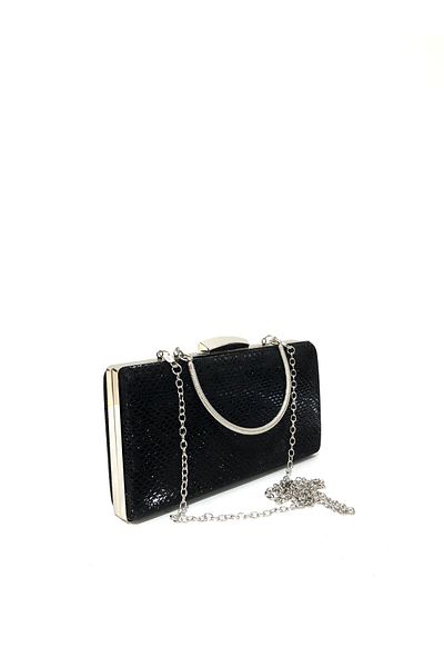 womenacs Culoare neagră, model șarpe, material rochie de seară, clutch portofoliu, geantă de damă, de mână și cu curea lungă