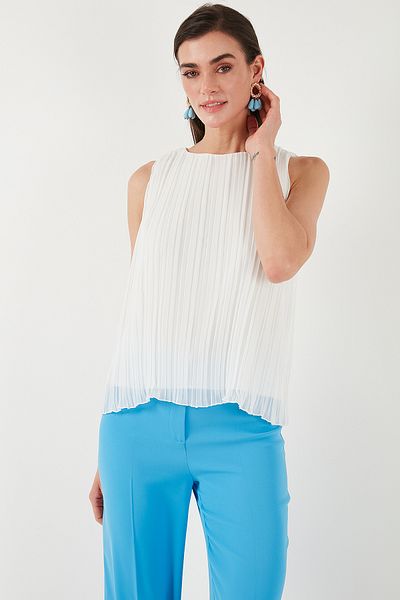Lela Φόδρα με χοντρό λουράκι Standard Fit Crew λαιμόκοψη Μπλούζα σιφόν ΜΠΛΟΥΖΑ 611FB220