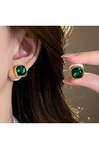 Accessories Vanilla Avenue Vintage Elegant Geometrik Kare Tasarım Çift Taraflı Inci Şık Günlük Kadın Küpe