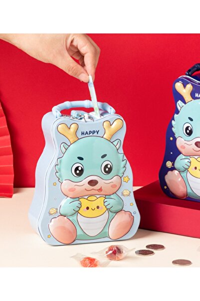 Livava Μικρό μεταλλικό κουμπαράσκι δράκου με τσάντα και κλειδαριά, μπλε, 17x1...