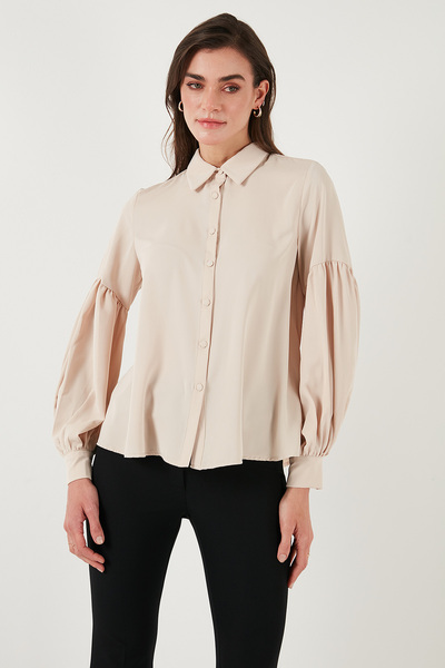 Lela Regular Fit Dikiş Detaylı Düz Yaka Balon Kol Gömlek GÖMLEK 611GO00003