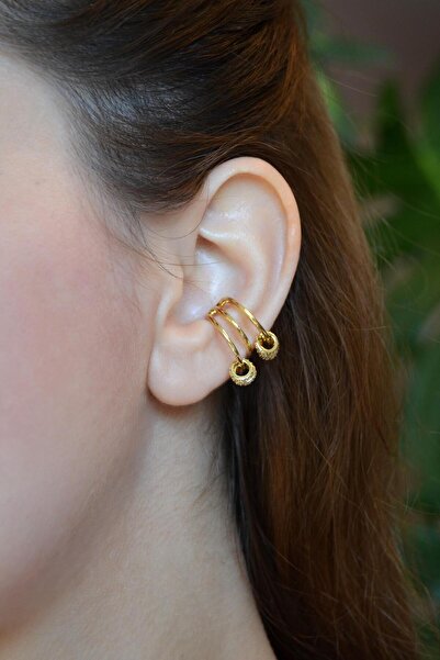 Sacce Scarves&Accessories Zirkon Halka Charmlı Çoklu Earcuff Sıkıştırma Kıkırdak Küpesi