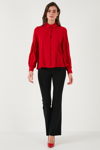 Lela Regular Fit Dikiş Detaylı Düz Yaka Balon Kol Gömlek GÖMLEK 611GO00003