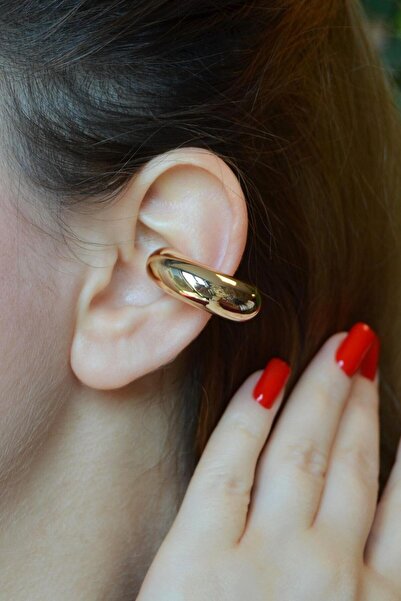 Sacce Scarves&Accessories Büyük Bombeli Earcuff Büyük Halka Geçirmeli Kıkırdak Küpesi Gold Renk