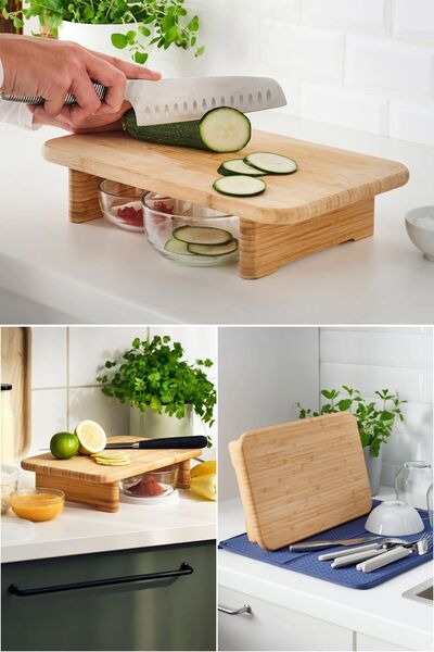 Meturas لوح تقطيع من الخيزران قائم بذاته متين |   34x22x9 سم |   لوح تقديم وعرض من الخشب الطبيعي