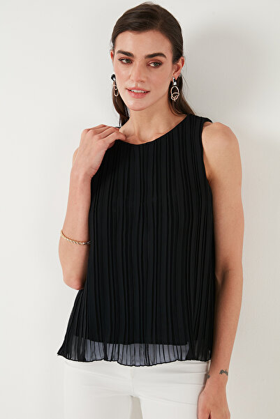 Lela Astarlı Kalın Askılı Standart Fit Bisiklet Yaka Şifon Bluz BLUZ 611FB220