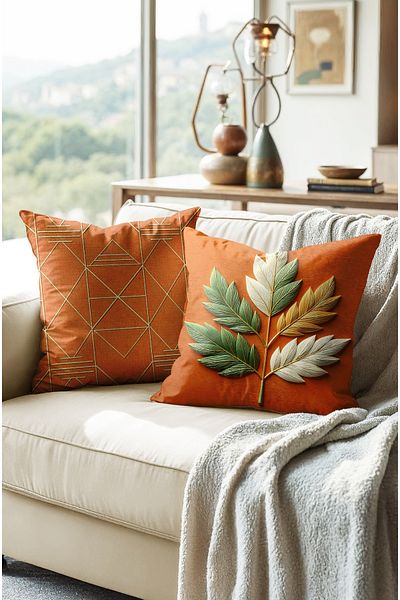 MUN HOME husă de pernă cu fermoar ascuns, cu aspect de broderie țesută, imprimată digital pe două fețe, set de 2