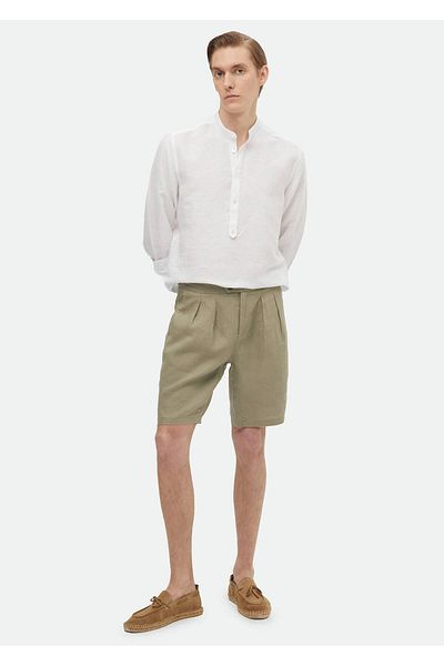 Ramsey Gewebte Carrot Fit Casual Bermuda aus 100 % Leinen