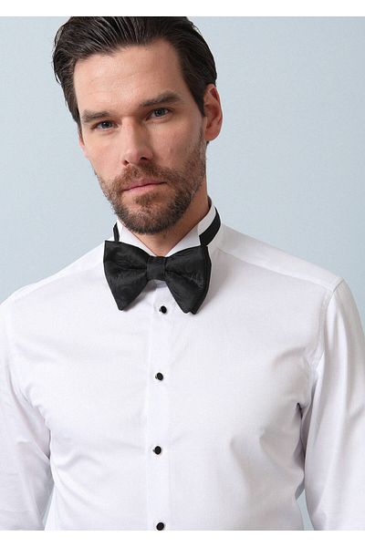 Ramsey Weißes, schlichtes Slim Fit Smokinghemd mit Kläppchenkragen und Doppelmanschette