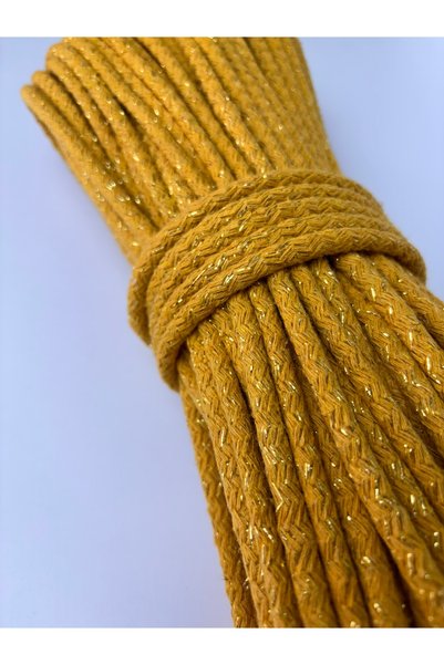 Hazen Home Cord Rope Cotton 6-7 mm 20-25 Meters Half kg Rope - Silvery Mustard Yellow