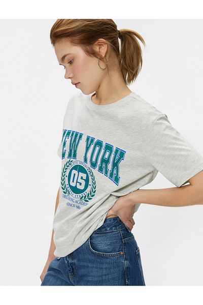 Koton New York T-Shirt mit Aufdruck, Rundhalsausschnitt, kurze Ärmel
