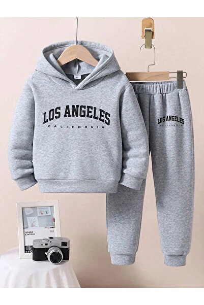 SS SİNSER Unisex Kids Tracksuit Set - Gray Hoodie and Printed
