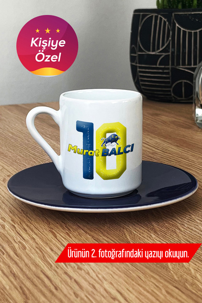 Hedizu Kişiye Özel Sarı Lacivert Türk Kahvesi Fincanı Lacivert Taraftar Hediy...