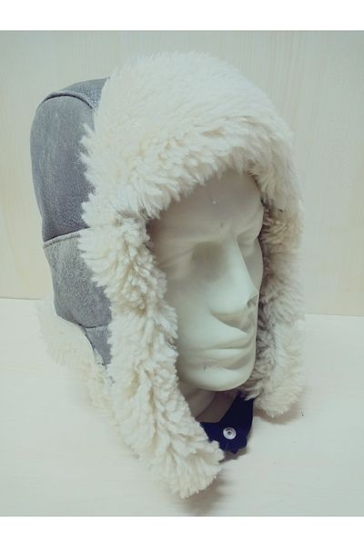 hoaryage Καπέλο πιλότου από γνήσιο δέρμα αρνιού Ushanka 100% Sheep Ear