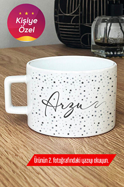 Hedizu Kişiye Özel Yıldız Desenli İsimli Lüks Fincan Beyaz Doğum Günü Hediyes...
