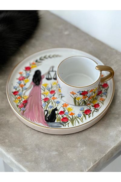 Store كوب قهوة تركي بتصميم خاص مرسومة يدويًا بمقياس العدالة (قطعة واحدة)