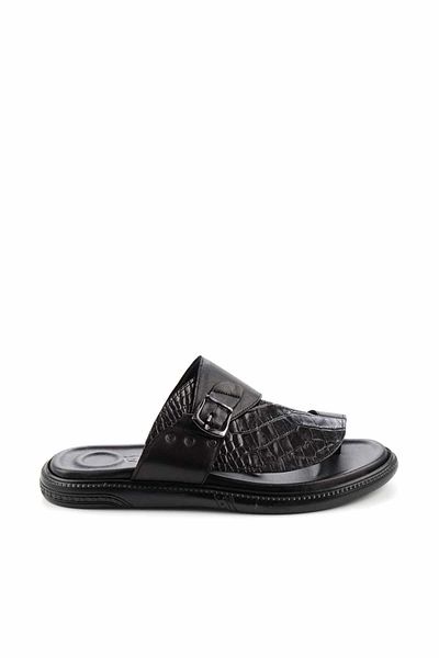 Bambi Black Croco Genuine Leather Men's Slippers E 04322038411