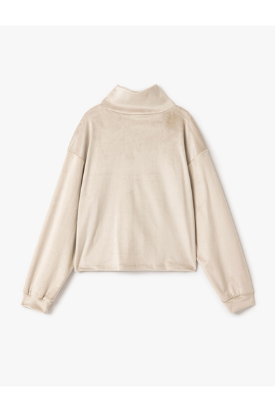 Koton Half Zipper Detail Stand Collar Long Sleeve Velvet Sleepwear Top