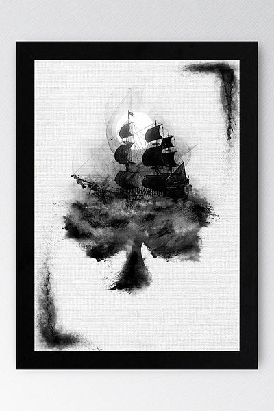 Saturn Tablou înrămat Pirații din Caraibe - Poster de film The Curse of the Black Pearl