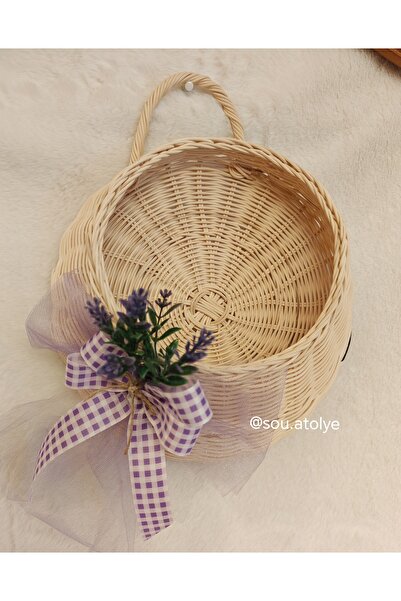 Sou atölye Doğal Rattan Bambu Yan Sepet Kapı Süsü Lavanta
