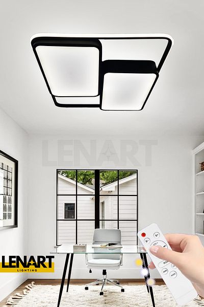Lenart Lighting Square Ceiling Led Chandelier, Remote Control Chandelier, 3 Color Lighting Chandelier, Ceiling Adhesive Chandelier, Office Chandelier