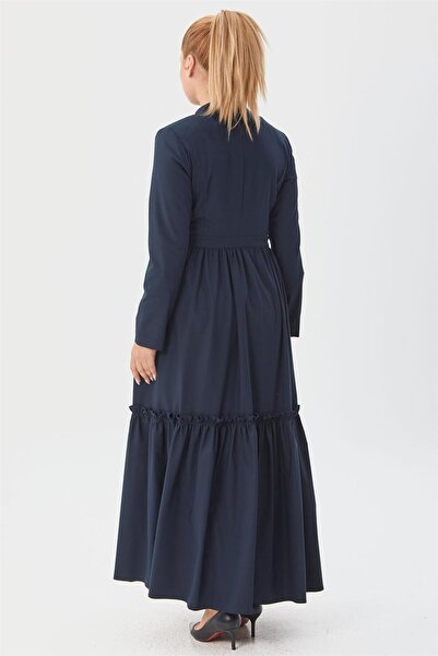 Kayra Dark Navy Blue Ruffled Skirted Top Coat