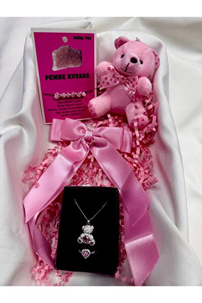 Le Manolia Accessories Pembe kalp çelik ayıcık kolye veyüzük ,ayıcık ,kurdele...