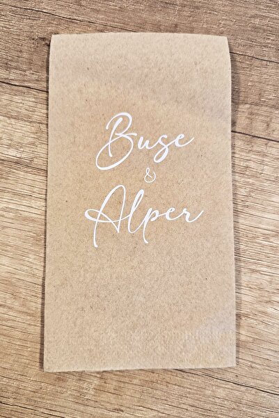 Atölye Mi İsme Özel Baskılı Kraft Peçete Söz Nişan Düğün Peçetesi Kraft Üzeri...