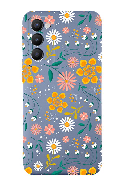 PrintiFy Tecno Camon 18 ile Uyumlu Çiçek Tasarımlı Petrol Lansman Kılıf