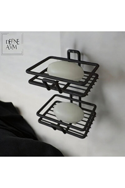 DEFNE AVM Yapışkanlı 2 li set sabunluk banyo mutfak lavabo metal katı sabunluk siyah