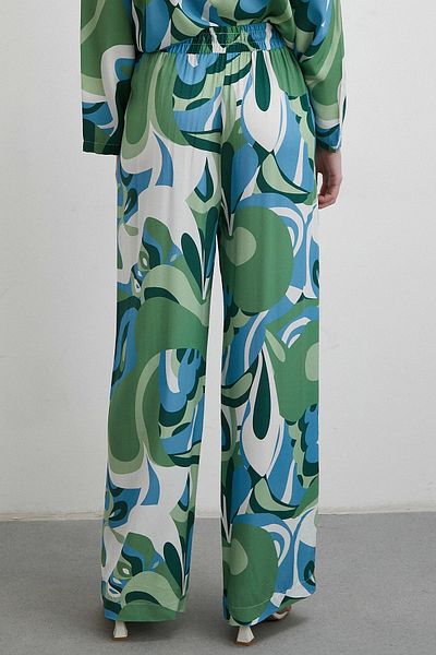 Never more Green Patterned Elastic Waist Trousers