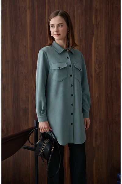 Fatma Atasoy Ocean Green Shirt Jacket with Suede Pockets