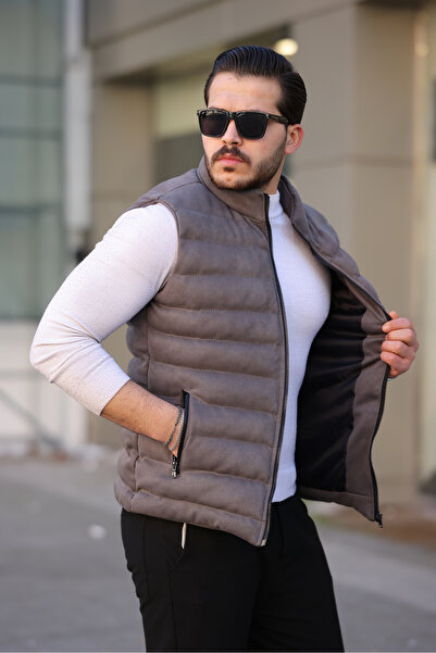 Mero Life Men's Gray Nubuck Suede Puffer Vest