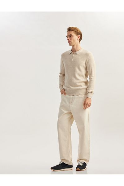 Koton Long Sleeve Polo Neck Half Zip Knitwear Sweater