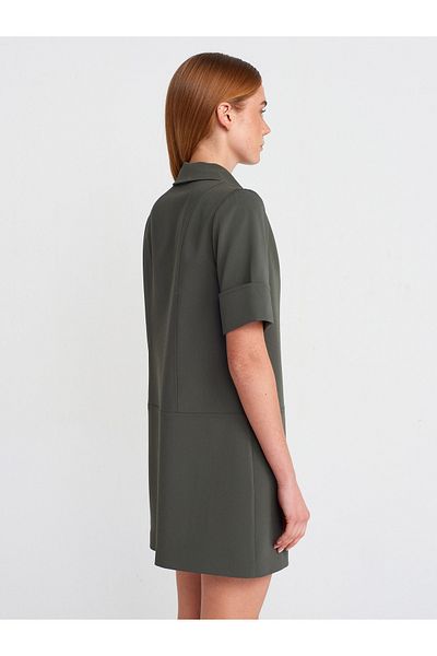Dilvin 90912 Model Khaki Polo Neck Dress