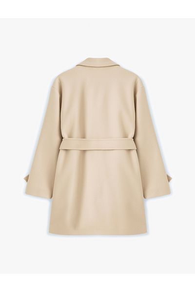 Koton Double Breasted Long Sleeve Short Trench Coat with Pockets and Belt