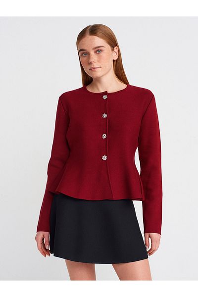 Dilvin 60954 Tricotaj cu volan cu gâtul turnat Cardigan-Burgundy