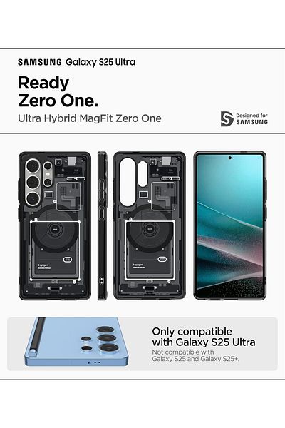 Spigen Ultra Hybrid MagFit for Samsung Galaxy S25 ULTRA case [MagSafe compatible] - Zero One Black