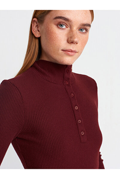 Dilvin 31435 Balıkçı Yaka Düğmeli Top-Bordo