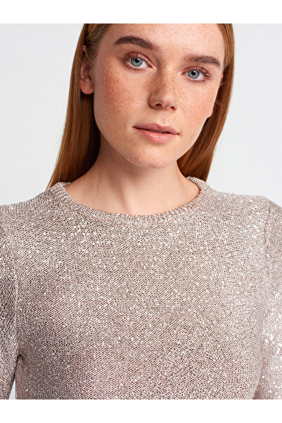 Dilvin 10699 Πλεκτό πουλόβερ με λαιμόκοψη με παγιέτες