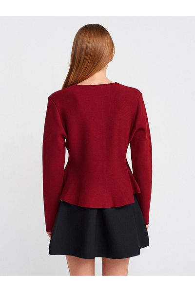 Dilvin 60954 Tricotaj cu volan cu gâtul turnat Cardigan-Burgundy