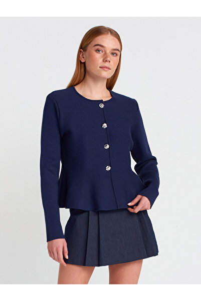 Dilvin 60954 طاقم الرقبة دولاب الموازنة زر سترة تريكو - الأزرق الداكن