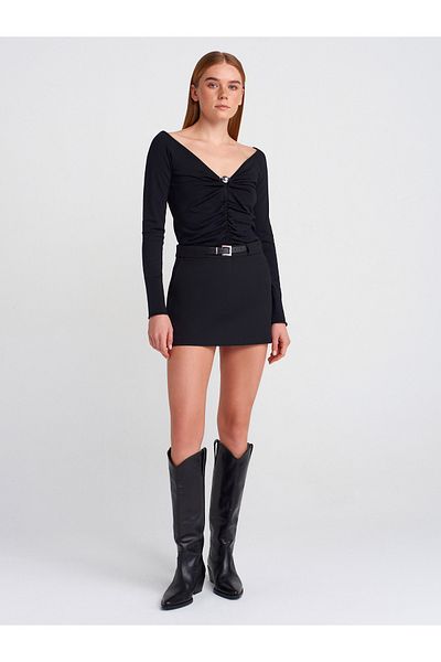 Dilvin 81056 Black Belted Short Skirt