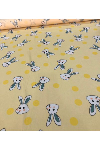 turkanlarhome Imported Viscose Fabric 100% Cotton Double Top Yellow Rabbit Pattern