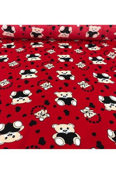 turkanlarhome Imported Viscose Fabric 100% Cotton Double Redest Teddy Bear Pattern