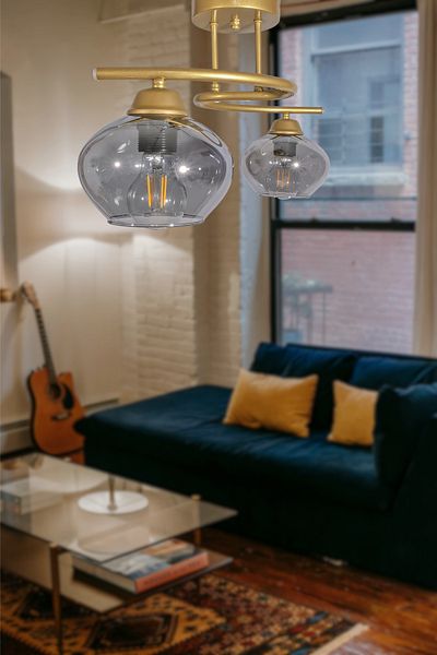 Fer Avize Fuji Modern Decorative Antique Color Glass 2-Piece Chandelier Living Room - Kitchen - Bedroom