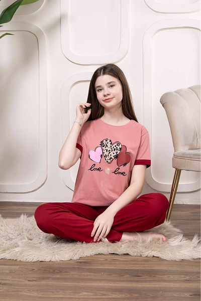 Pyjama Familya Young Girl Figured Short Sleeve Pajama Set
