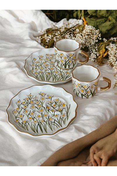 Store فنجان قهوة بنمط زهرة الأقحوان - للقهوة التركية، قطعة واحدة