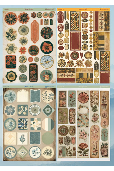 MirayDesign 17'li Vintage Temalı 12*17 Cm Sticker Seti/bullet Journal, Scrapbook, Ajanda, Defter Için